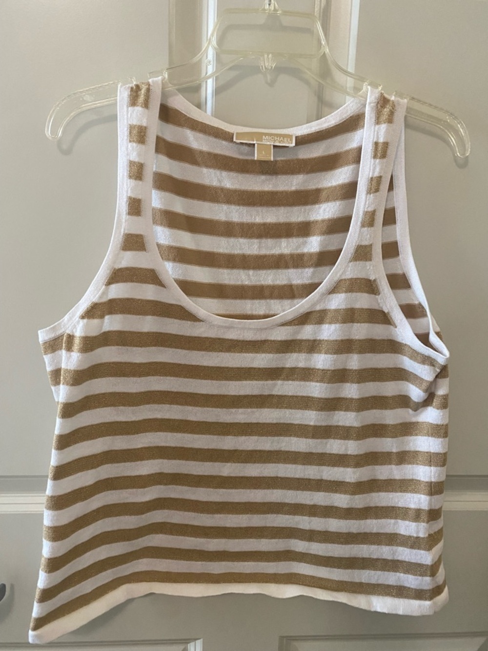Michael Kors White and Gold Striped Sleeveless Tank